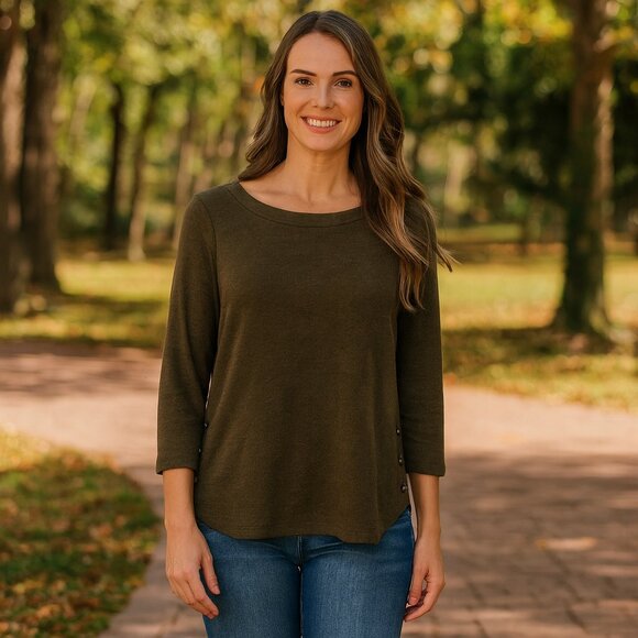 J. Jill Side Button Olive Green Sweater Sz. LP - Picture 1 of 8